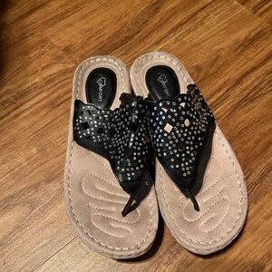 Black Rhinestone Women's Comfort Sandals
